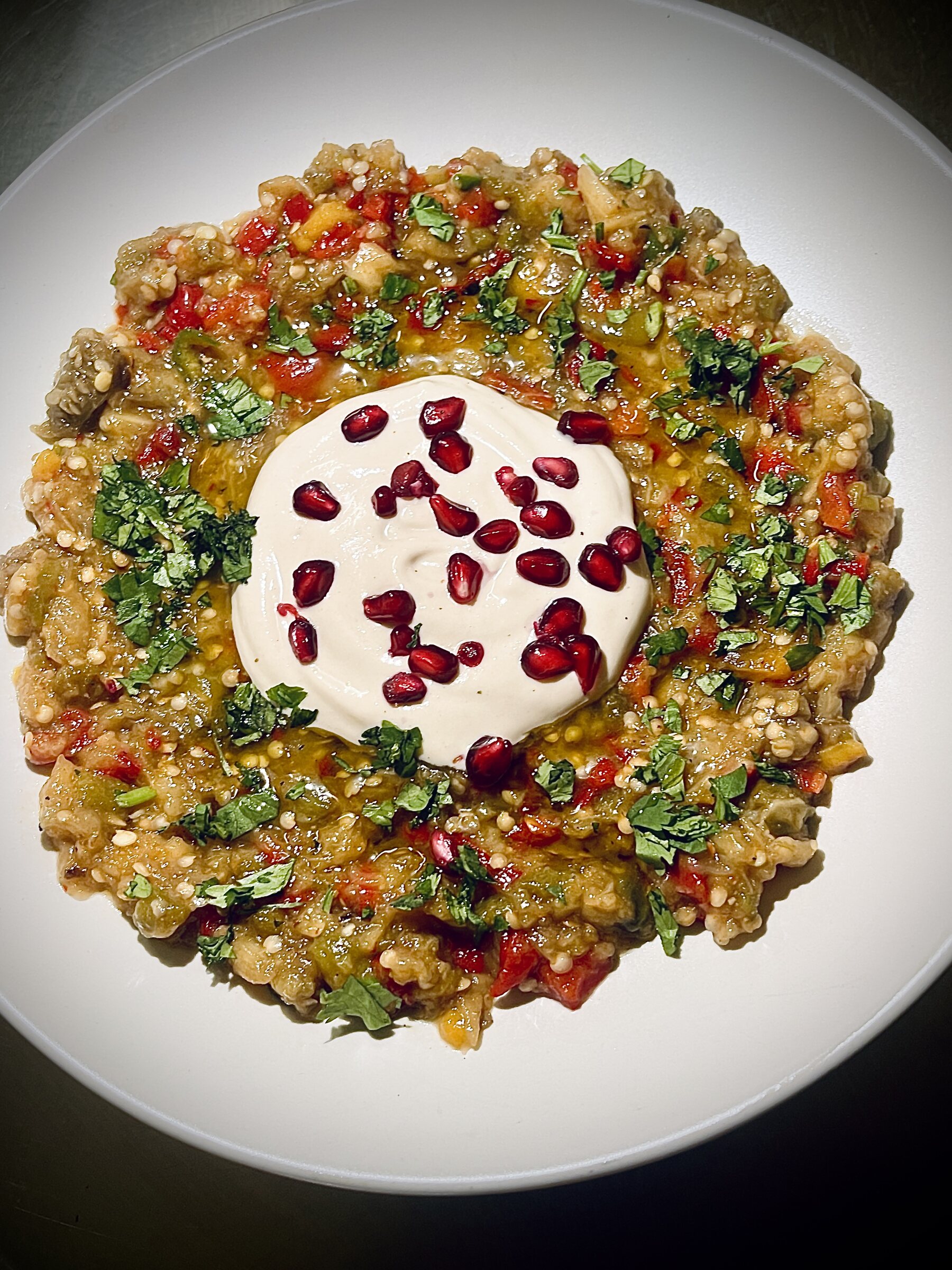 Roasted aubergine with pomegranate
